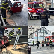 Dopravní nehoda U Trati, jeden z vozů byl odmrštěn na chodník a druhý do zábradlí