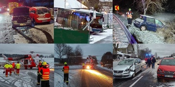 Velké množství dopravních nehod, mimo jiné havaroval i autobus