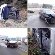 Jedna Škodovka v příkopu, druhá v dodávce