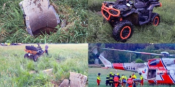 Náraz do betonové skruže katapultoval jezdce ze čtyřkolky