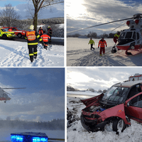 Série vážných nehod pokračuje, k 19letému zaklíněnému řidiči letí vrtulník LZS