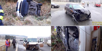 Jedna Škodovka v příkopu, druhá v dodávce
