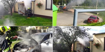 Hořící dílna i auto