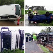 Střety aut, havárie i převrácená vozidla