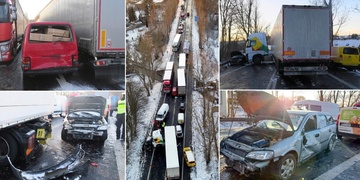 Při hromadné nehodě se střetlo celkem třináct nákladních i osobních vozů