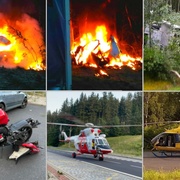 Muž uhořel ve vraku auta, žena se zabila o svodidla na dálnici