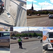 Náraz cisterny poslal auto přes celou šíři mostu