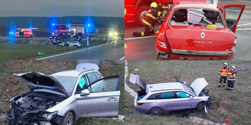 Vážná nehoda, jeden z vozů byl po střetu odražen mimo silnici
