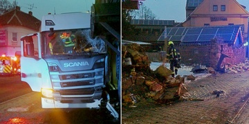 Řidič kamionu zkolaboval a narazil do budovy restaurace