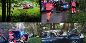 Velmi vážná nehoda, řidiče transportuje vrtulník