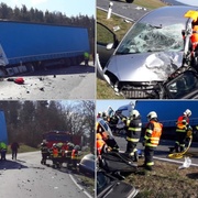 Čelní střet kamionu a osobního vozu