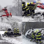 Čelní střet i auto skutálené ze svahu