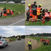 Motorkář nezvládl předjíždění a vážně zraněný skončil v poli
