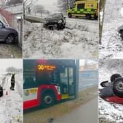 Smršť nehod - sněžení řidiče zase překvapilo