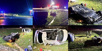 Velice vážná nehoda, obě vozidla skončila převrácená mimo vozovku