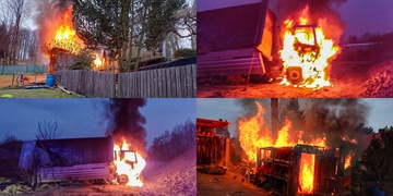 Zahradní domek i nákladní automobil pohltily plameny