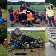 Střet osobního vozu s kamionem, o život řidiče teď bojují lékaři