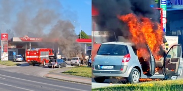 Požár auta na čerpací stanici