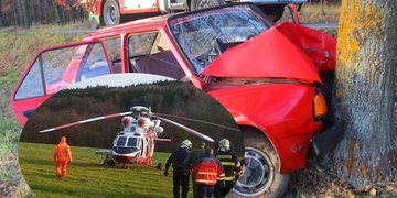 Čelní náraz do stromu - ženu transportuje vrtulník LZS