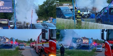 Oheň zničil tři dodávky, dva karavany a jedno osobní vozidlo