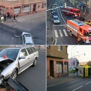 Sanitka vezoucí dítě do nemocnice se po střetu s jiným vozem převrátila