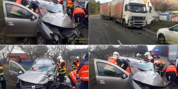 Po střetu s náklaďákem museli zraněného z vozu vyprostit