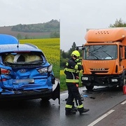 Nákladní vůz narazil do auta, ve kterém cestovala rodina s dětmi