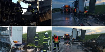 Kamion se sedačkami do Audi začal za jízdy hořet na dálnici