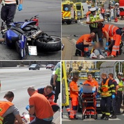 Motorkář srazil mladou dívku, přeletěl křižovatku a sám havaroval