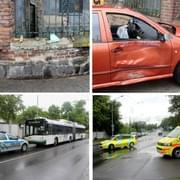 Senior nedal přednost trolejbusu, přeletěl trávník a havaroval do zdi - , 