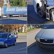 Střet kamionu s tramvají a následně ještě dvou osobních aut