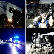 Led překvapil řidiče kamionů, dva havarovali