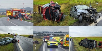 Čelní střet dvou vozů, na místě je více zraněných