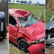 Jedno auto skončilo v poli, druhé na boku a třetí v příkopu