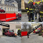 "Výjezd! V podzemních garážích hotelu hoří elektromobil!" - naštěstí se jednalo pouze o cvičení