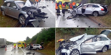 Řidič s autem vyletěl z dálnice a převrátil se