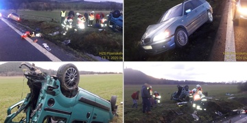 Nepřizpůsobil rychlost, naboural jiný vůz a skončil na střeše