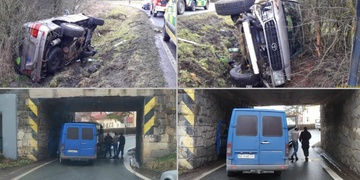 Auto v příkopu i čelní střet pod viaduktem