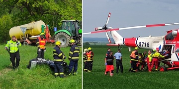 Vážná nehoda na hlavním tahu z Plzně na Karlovy Vary, pro motorkáře musel vrtulník LZS