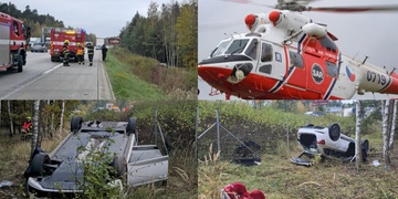 Nehoda na dálnici D5 u Plzně, přistává zde vrtulník LZS