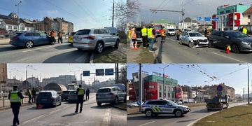 Střet čtyř vozů u hlavního nádraží v Plzni