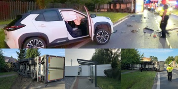 Střet osobního auta s kamionem, který se po střetu ještě převrátil