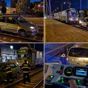 Auto v tramvajovém kolejišti