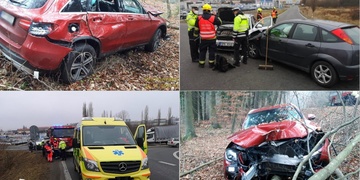 Havárie do stromu i střet aut na křižovatce