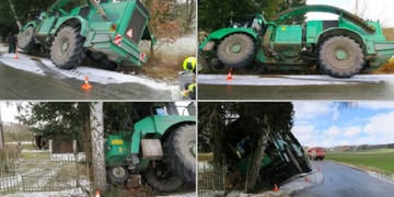 Těžký stroj si ustlal v příkopu