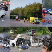 Čelní střet skončil převrácením jednoho z vozů a zaklíněním ženy