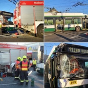 Střet hasičů s trolejbusem u Hlavního nádraží