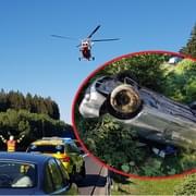 Vrtulník LZS letěl na dálnici k vážně zraněné rodině