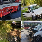 Bourala auta, motorka i autobus
