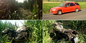 Řidič osobního vozu vytlačil motorkáře ze silnice